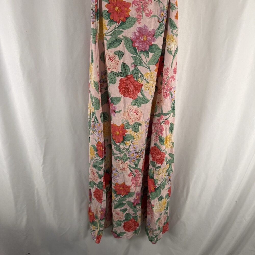 Old Navy Linen Blend Maxi Dress Women's Small Pink Floral Wrap Top Puff Sleeve - Picture 5 of 9